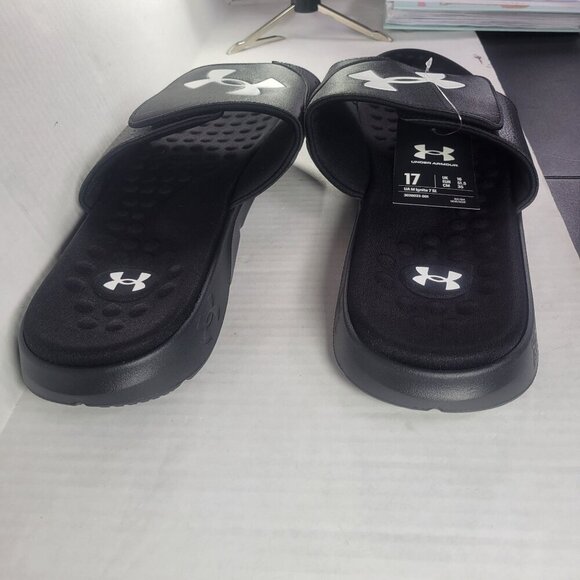 Under Armour Men Ignite 7 SL Black & White Adjustable Slide Sandals Size 17 - Picture 2 of 6